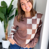 Isabelle Color Block Checkered Knit Sweater