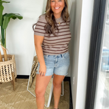 Hazelnut Striped Short Sleeve Knit Top