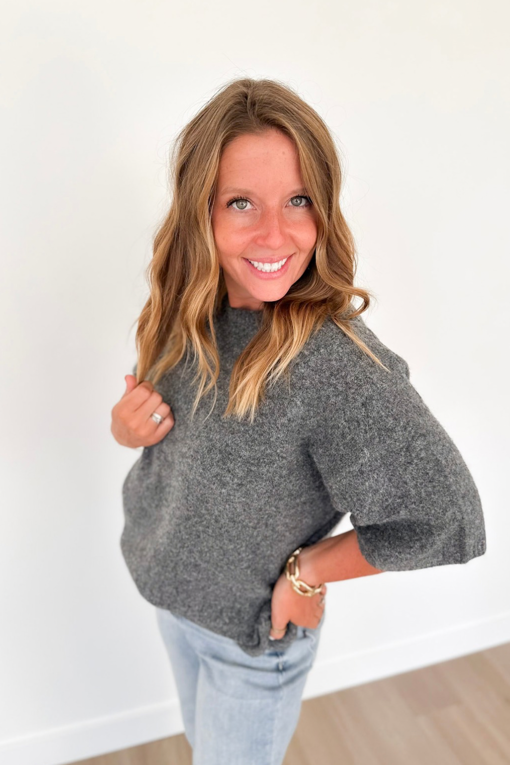 Charcoal 1/2 Sleeve Knit Sweater