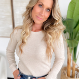 Oatmeal Waffle Knit Long Sleeve Top