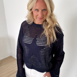 Navy Blue Open Knit Star Sweater