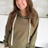 Olive Hooded Pullover with Drawstrings