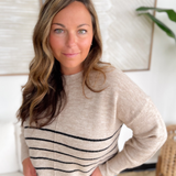Khaki/Black Striped Long Sleeve Sweater