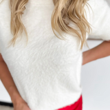 Fluffy Short Sleeve Cream Sweater