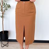 Liza Camel Linen Midi Skirt
