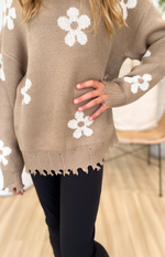 Girls Flower Distressed Sweater