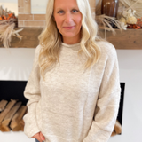 Checkered Knit Rolled Neckline Relaxed Sweater