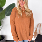 Teagan Ribbed Rust Long Sleeve Top-Curvy