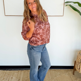 Brwon Floral 3/4 Sleeve Top