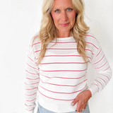 Open Weave Pointelle White/Pink Top