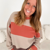 Taupe/Mauve/Brown Color Block Top