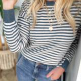 Teal Striped Lightweight Long Sleeve Top