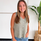 Dusty Sage Button Up Knit Sweater Vest