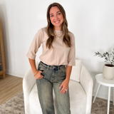 Beige - 1/4 Sleeve Soft Knit Top