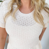 Natural Pointelle Knit Ruffle Sweater Top