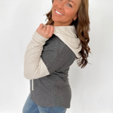 Cream Contrast Grey Button Hooded Shacket