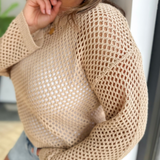 Taupe Open Knit Long Sleeve Top