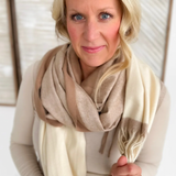 Two Tone Plaid Cashmere Scarf with Tassel