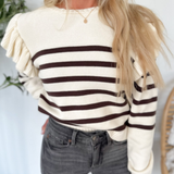 Striped Knit Sweater with Ruffle Sleeve Detail