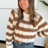 Ivory Striped Cable Knit Sweater