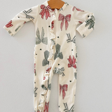 Christmas Bows Ruffle 2 Way Zip Footie