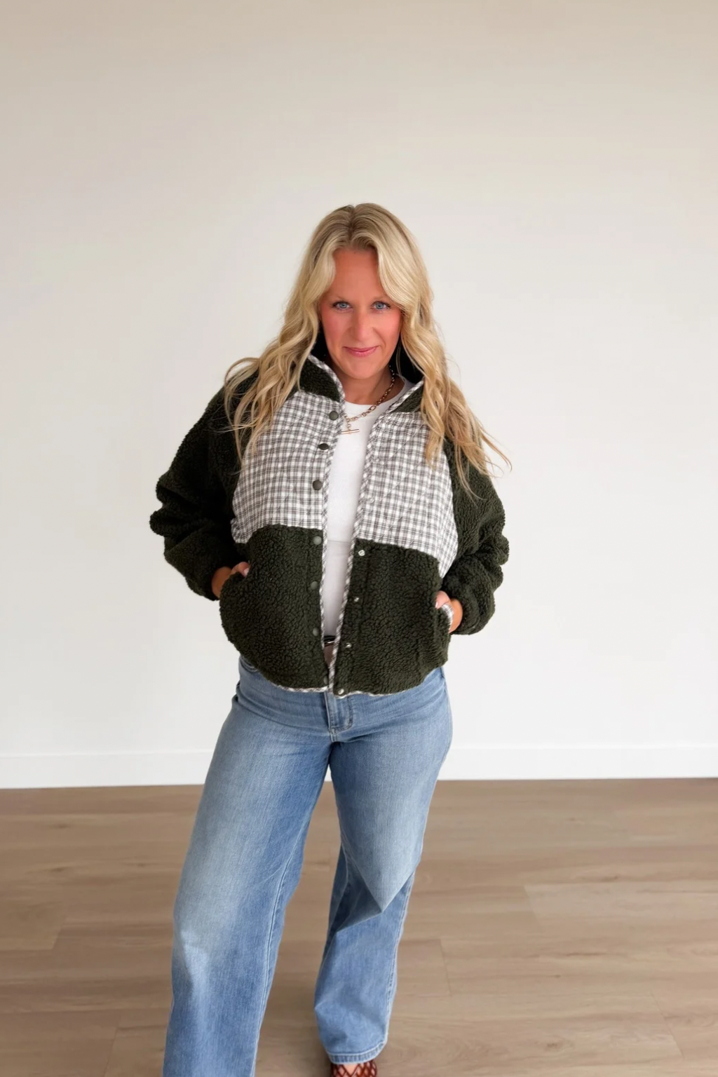 Quilted Plaid Sherpa Fleece Jacket