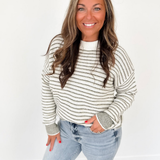 Ivory Knit Green/Grey Striped Sweater