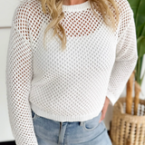 White Open Knit Long Sleeve Top