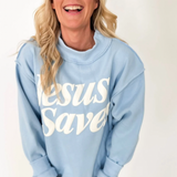 Jesus Saves Baby Blue Mock Neck Sweatshirt