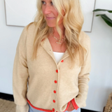 Taupe Contrast Trim Knit Button Cardigan