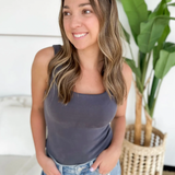 Graphite Double Layer Square Neck Tank Top