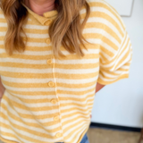 Short Sleeve Yellow & Ivory Button Up Top