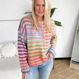Rainbow Striped Button Knit Cardigan