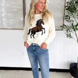 Cream Knit Horse Sweater