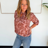 Brwon Floral 3/4 Sleeve Top