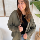 Olive Snap Button Oversized Hooded Cardigan