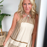 Taupe/Brown Printed Halter Maxi Dress