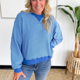Blue Stripe Drop Shoulder Pullover
