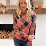Rust Checkered Crew Neckline Pullover