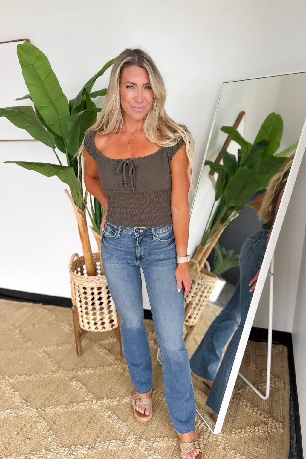 Dark Olive Smocked Tank Top