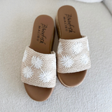 Flower Strap Raffia Wedge