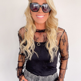 Skye Black Floral Mesh Top