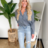 Denim Blue Oversized Button Up Lightweight Top