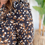 Abstract Printed Ruffle V-Neck Long Sleeve Blouse