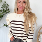 Striped Knit Sweater with Ruffle Sleeve Detail