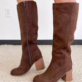 Brown Suede Mid-Calf Heeled MIA Boots
