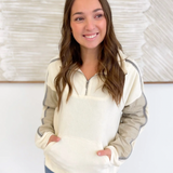 Contrast Cream Fleece Quarter Zip Pullover