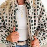Taupe/Green Fuzzy Sherpa Jacket