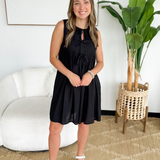 Bow Tie Keyhole Sleeveless Mini Dress - Black