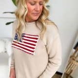 Beige Knit American Flag Sweater